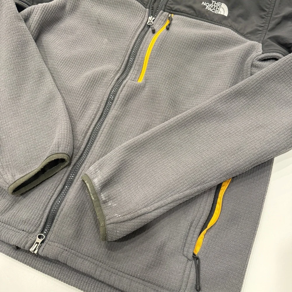 The North Face Denali 2 Waffle Grid Gray Black Polyester Fleece Jacket Mens L